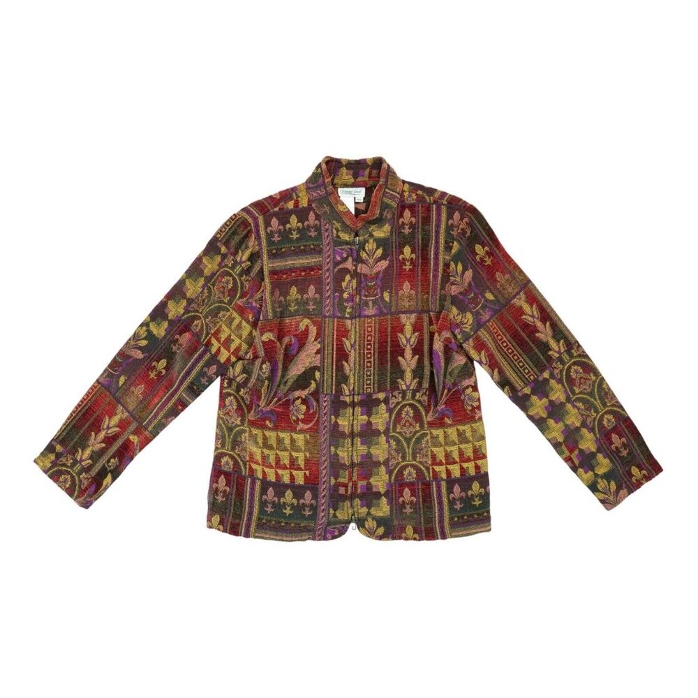 Coldwater Creek Tapestry Jacket Womens Petites PM‎ Brown Multicolor Full Zip